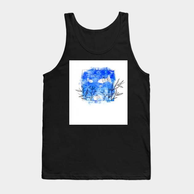 Whimsical Fish Mixed Media Illustration Tank Top by Sandraartist